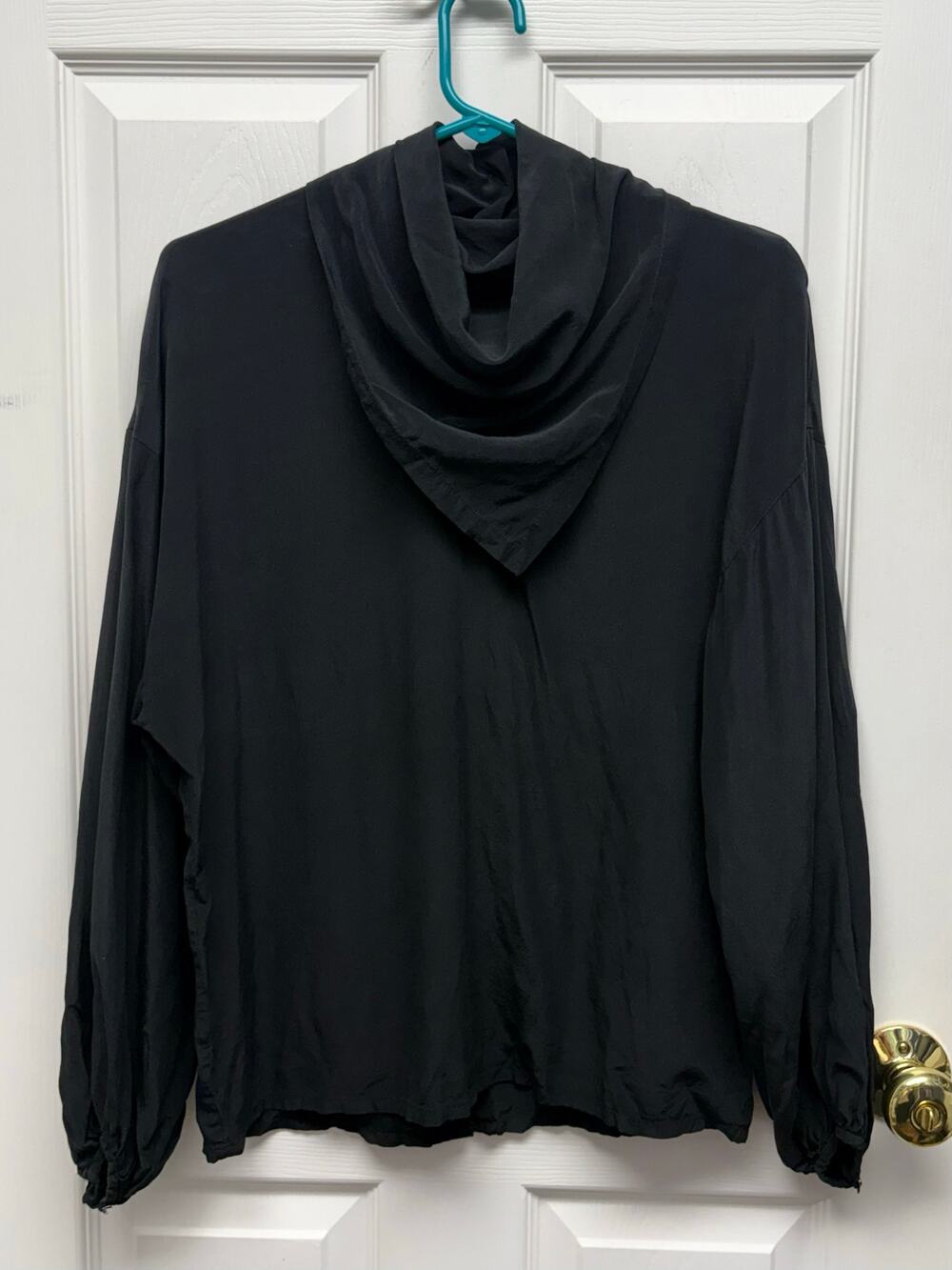 Ellen Tracy Blouse 100% Silk Vintage Black Pointed Cowl Neck Women’s Size 8